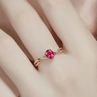 new simple fashion elegance light luxury simulated red tourmaline color treasure adjustable ring inlaid zircon for women jewelry