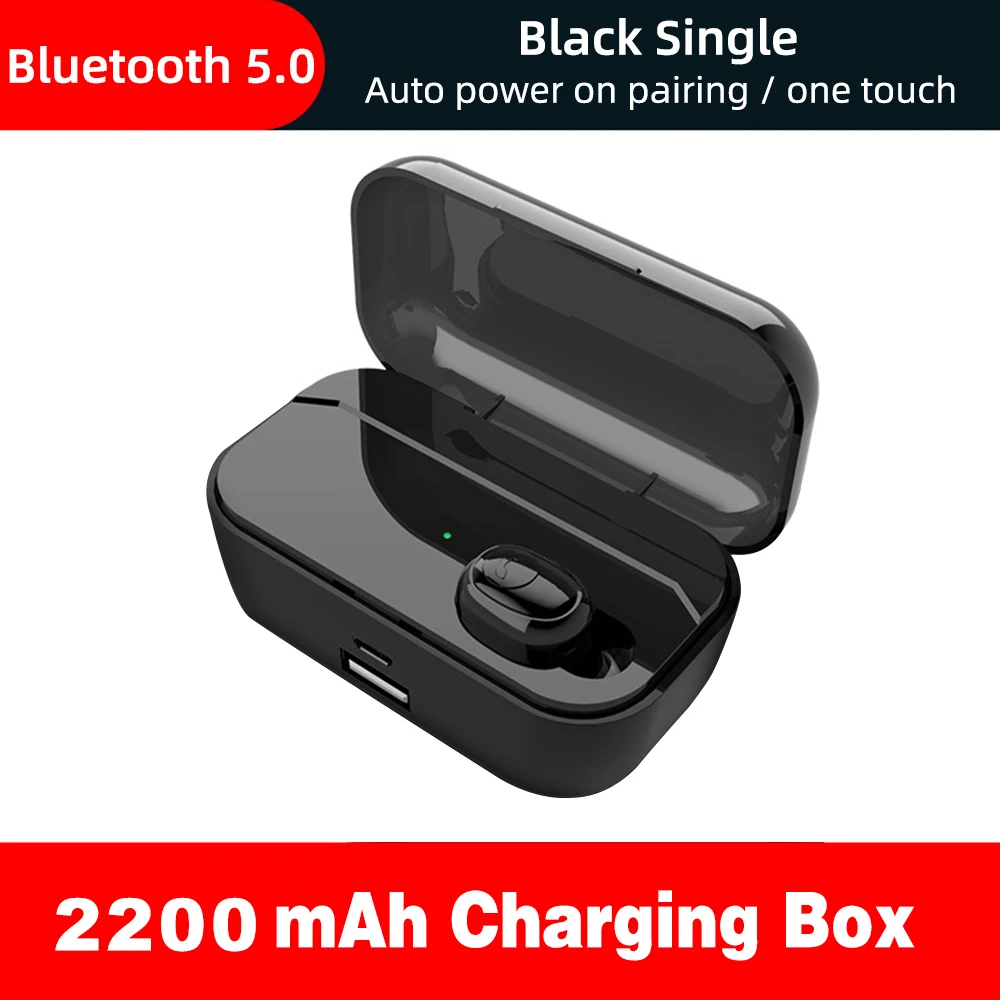 Black single Bluetooth 5,0 наушники TWS Беспроводные наушники с громкой связью спортивные наушники с басами Водонепроницаемая гарнитура с микрофоном 3500 мАч зарядная коробка - Цвет: Black single
