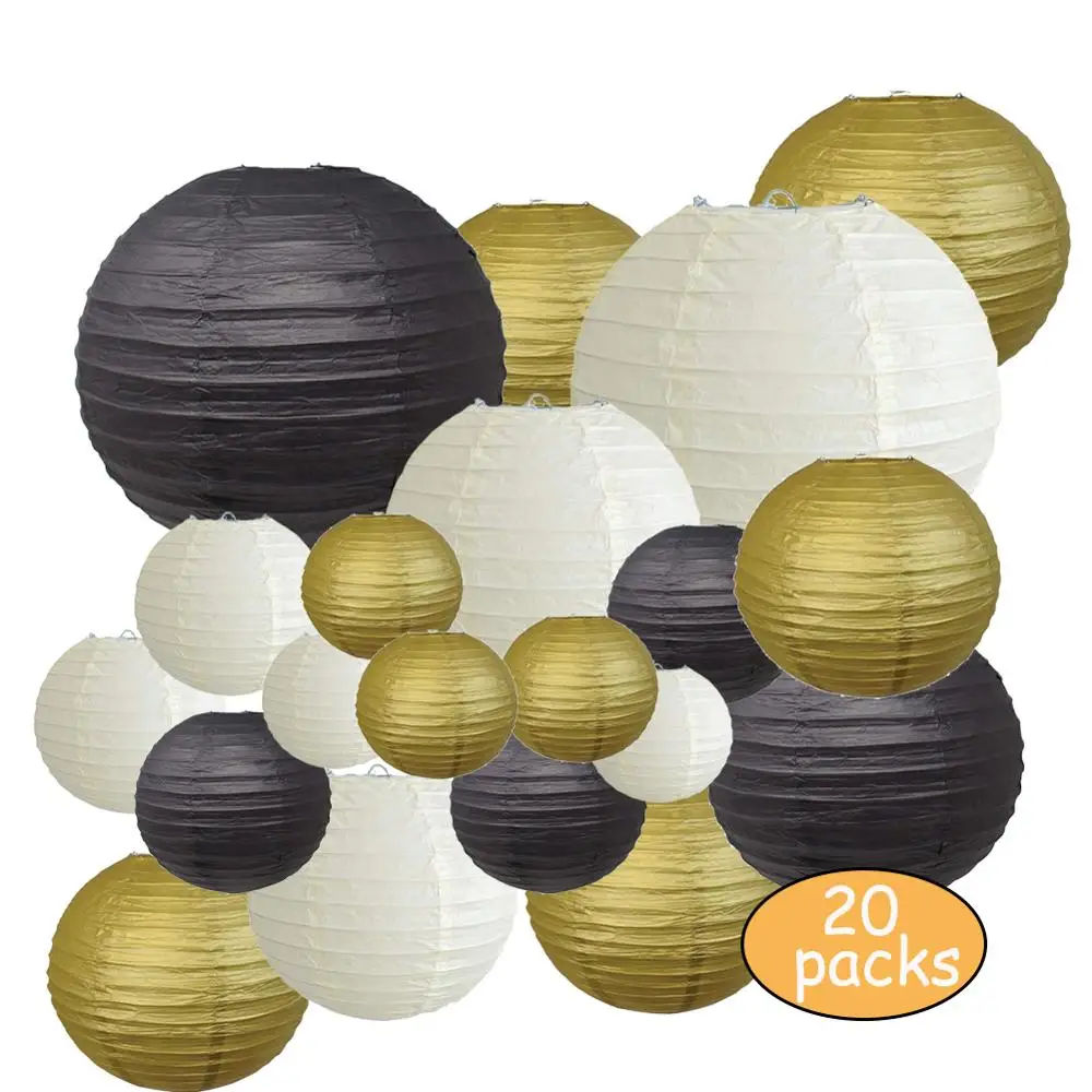 Декоративные вечерние бумажные фонари s 20 шт. золотой бежевый черный круглый