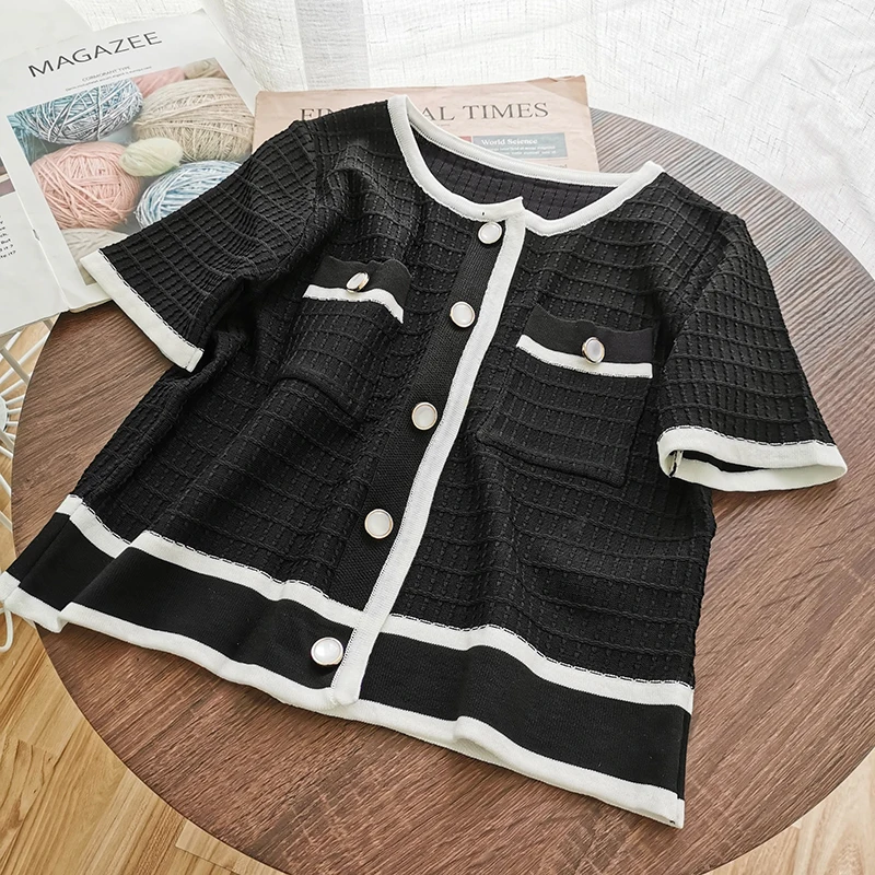 OUMEA вязаные винтажные топы женская блузка в английском стиле контрастные цвета