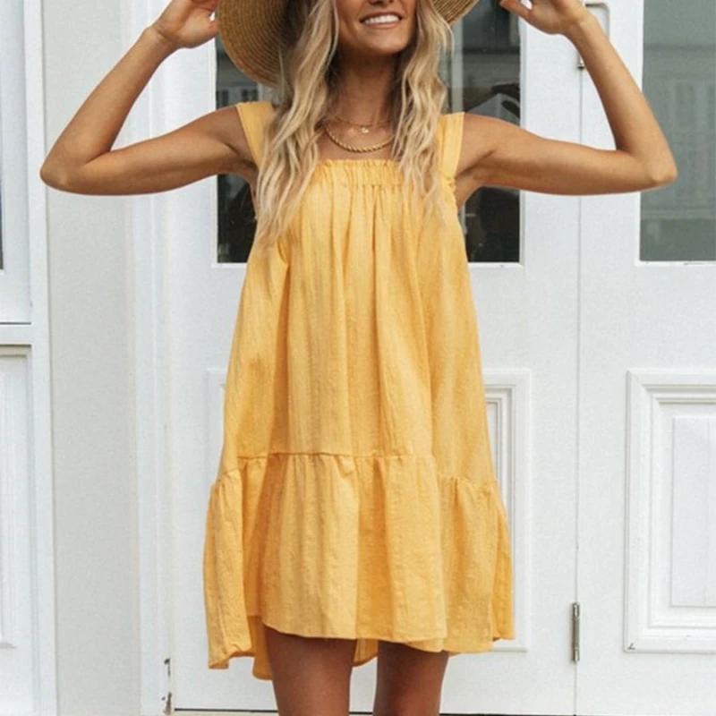 

Women Sleeveless Strap Sling Mini Dress Summer Party Beach Holiday Sundress Ladies