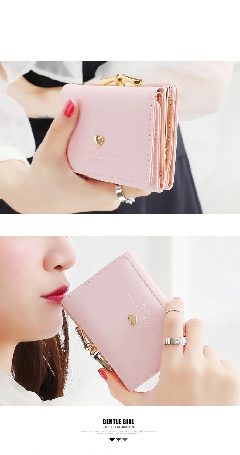 

Fashion short Women's wallet pu leather Korean simplicity female wallet Solid color mini Women's purses Coin Purse pink