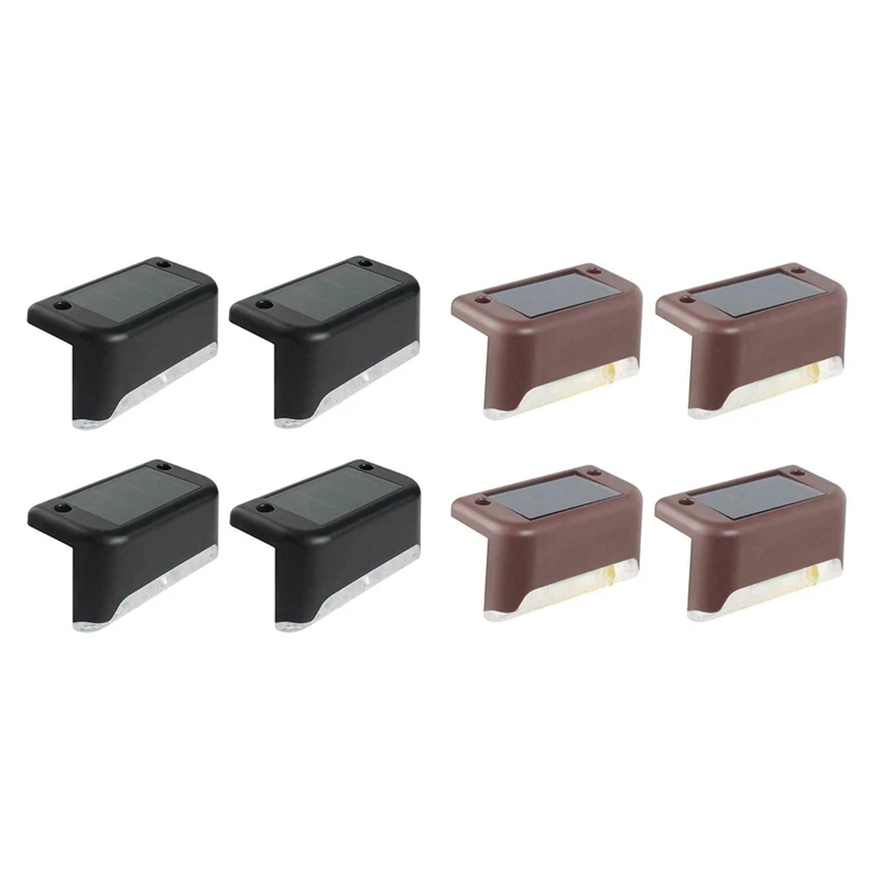 

8Pcs Solar Powered LED Deck Lights Outdoor Path Garden Stairs Step Fence Lamp Brown & Black