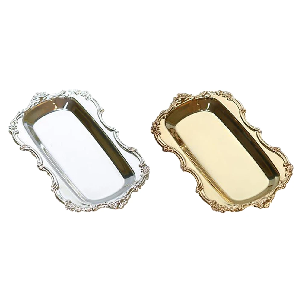 

Decorative Metal Cake Tray Stainless Steel Dessert Plate Snack Serving Plate For Wedding Banquet Birthday Party Table Ornament