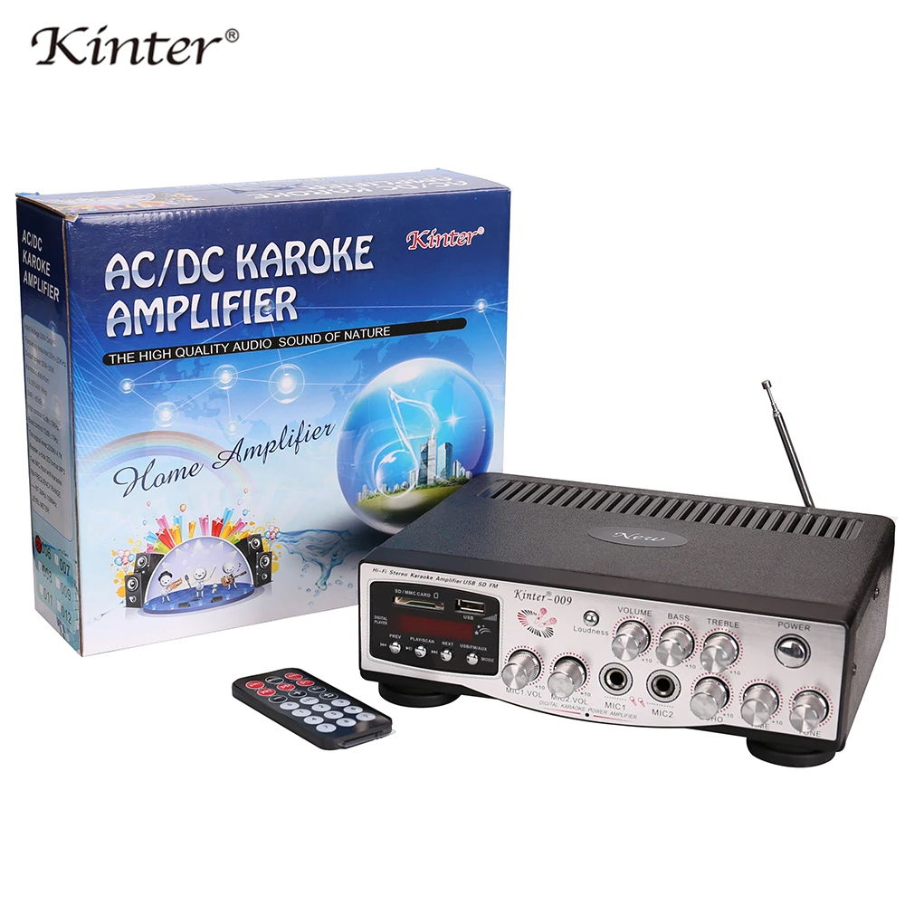 Kinter-009 профессиональный усилитель караоке аудио 2 канала питания AC220V DC Mic вход USB SD AUX FM радио paly стерео звук