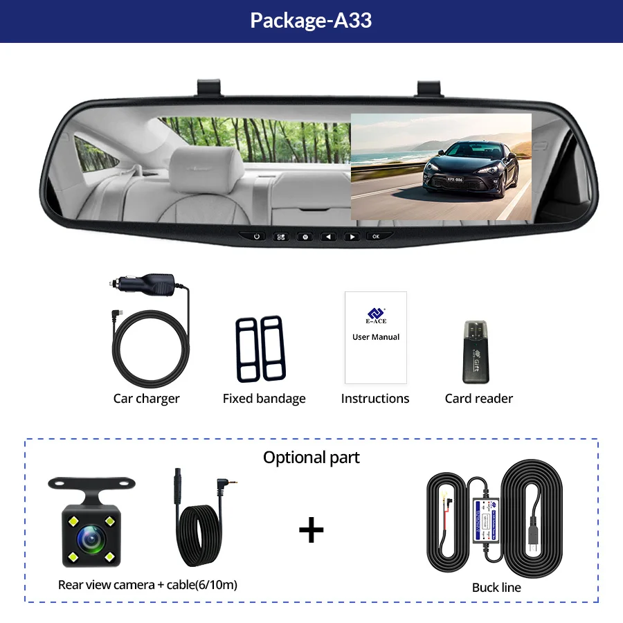 E-ACE Full HD 1080 P Автомобильный видеорегистратор Камера Авто 4.3 дюймов Зеркало заднего вида цифрового видео Регистраторы объектив registrat видеокамера