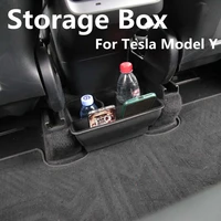 flockingabs for tesla model y rear storage box under seat storage box car armrest organizer drawer car interior accessories