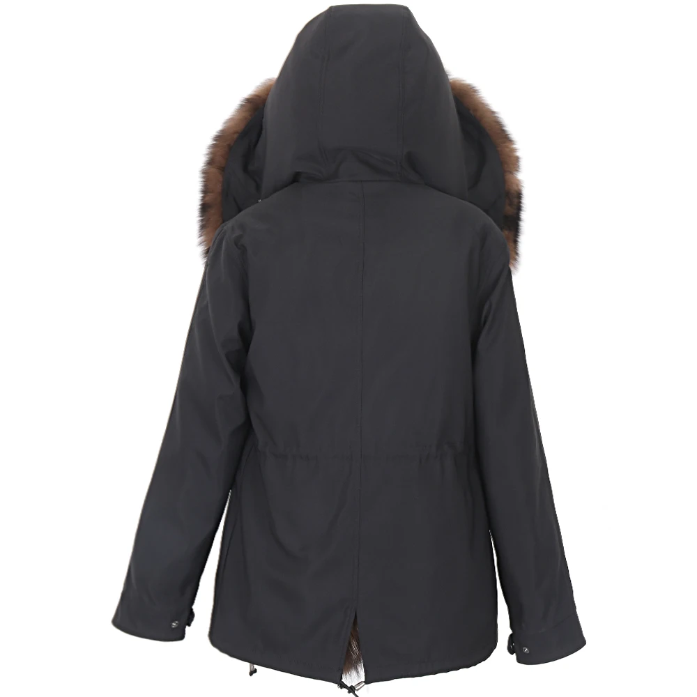 Winter New Short Coat Women Real Fur Coat Waterproof Parka Natural Raccoon Fur Liner and Collar Hooded Casual Jacket