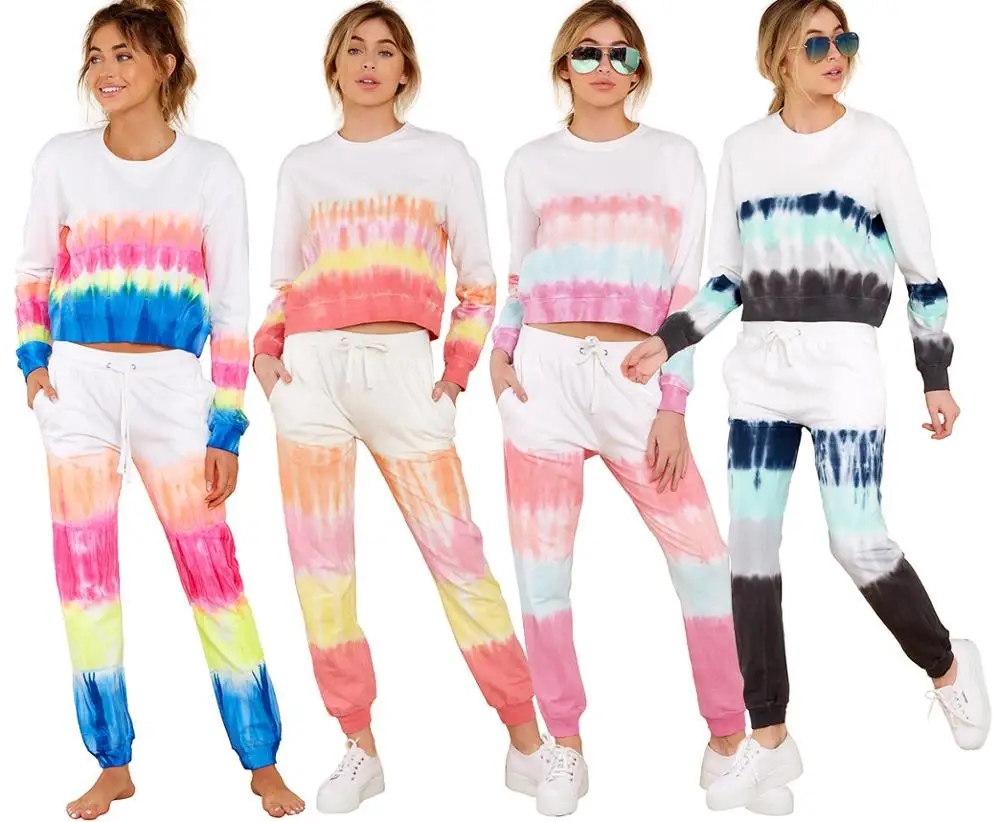

2020 autumn and winter new European and American women's casual tie-dye printing two-piece thickened