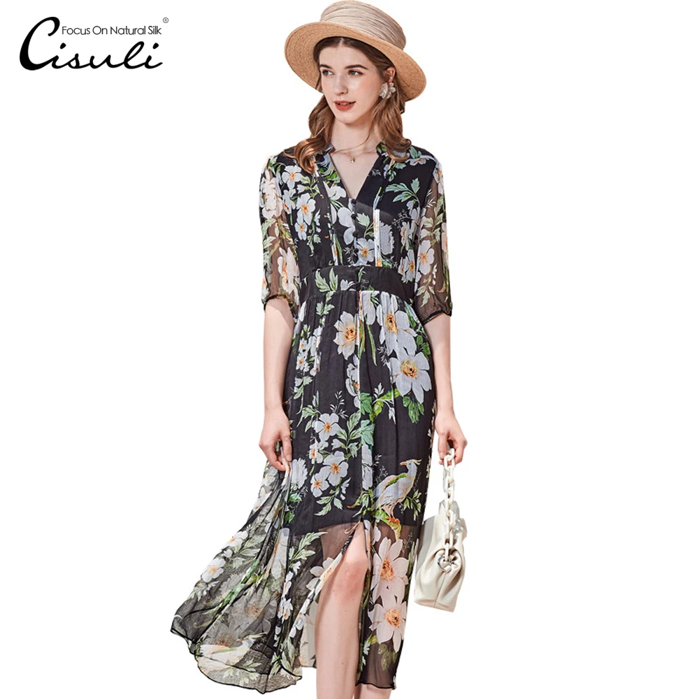 

CASUAL silk ladies dress holiday dress