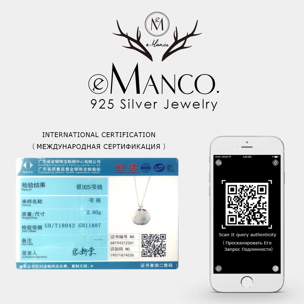 E-Manco, 925 пробы Серебряное ожерелье для женщин, круглые геометрические кулоны, ожерелье для женщин, изящное простое колье-ошейник, ожерелье, ювелирное изделие