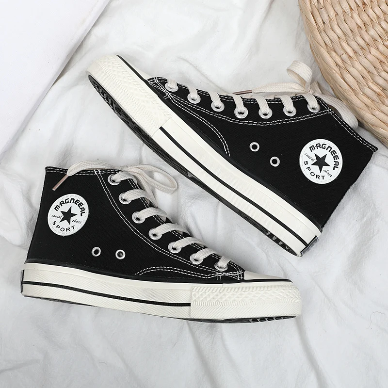 

Woman Vulcanize Shoes Women's Canvas Casual Sneakers Girls Sport Summer Three Times Vulcanize High Top 2021 Walking Flats