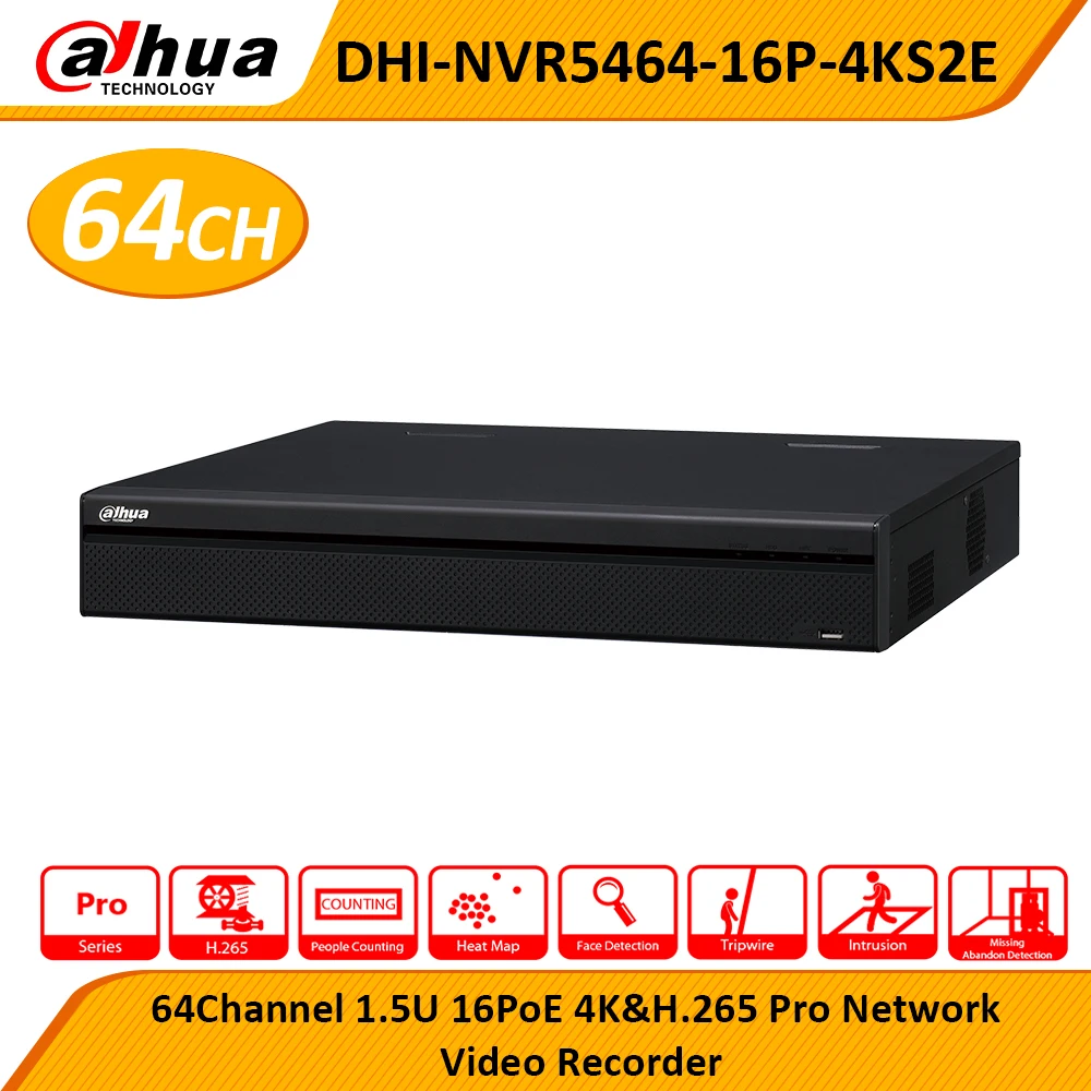 

Dahua 4K H.265+ NVR pro network video recorder 64CH NVR5464-16P-4KS2E 16PoE Up to 12MP Max 320Mbps