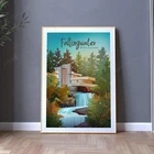 Настенный художественный плакат Fallingwater, иллюстрация архитектуры Fallingwater, картина Фрэнка Ллойда Райта