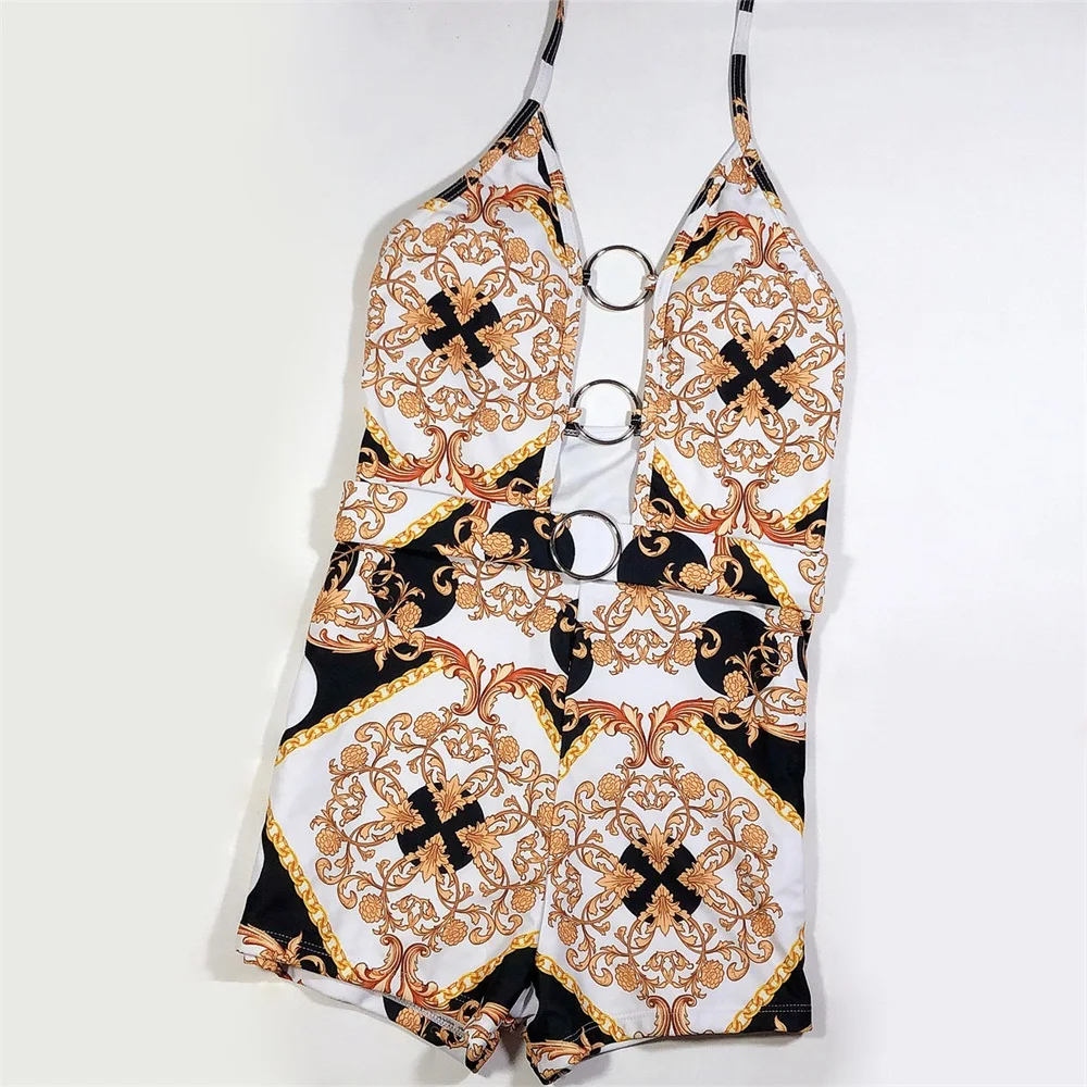 Купальник с вырезами и принтом Цельный купальник женский кольцом сексуальный