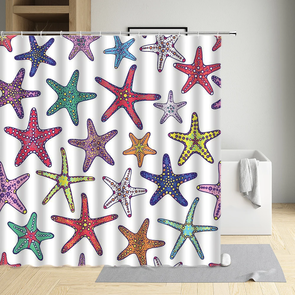 

Ocean Creatures Shower Curtain Starfish Fish Octopus Whale Conch Sunglasses Crab Hippocampus Cloth Bathroom Decor Bath Screen