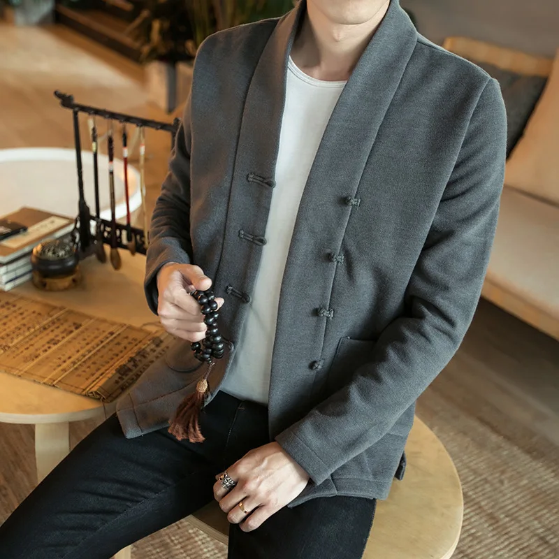 Мужская традиционная китайская одежда кардиган однотонный костюм Тан мужской