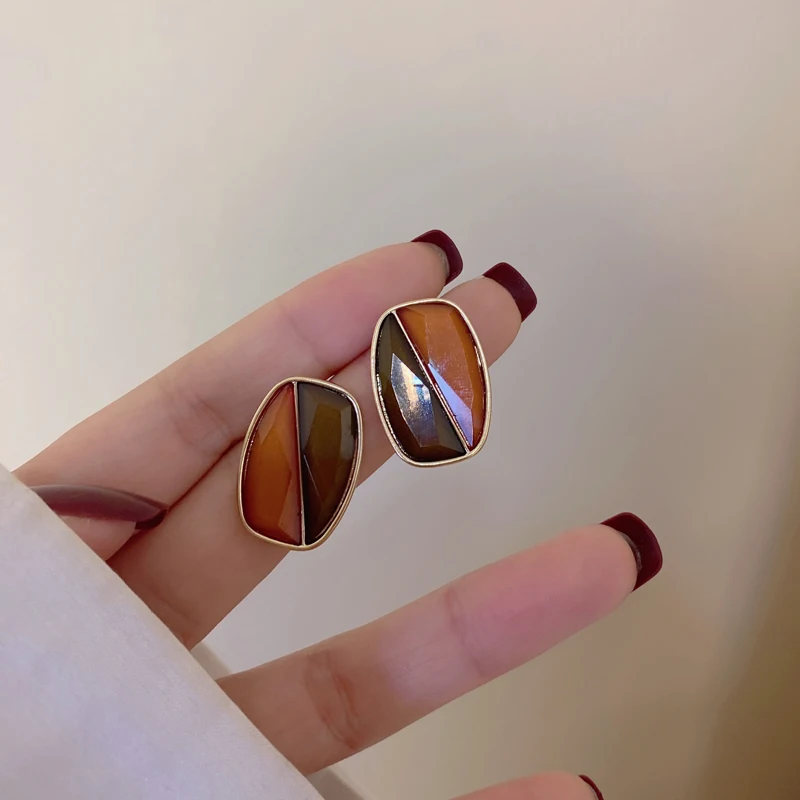 

S925 needle Fashion Jewelry Geometric Resin Earrings 2021 New Trend Vintage Temperament Drop Earrings For Girl Lady Gifts