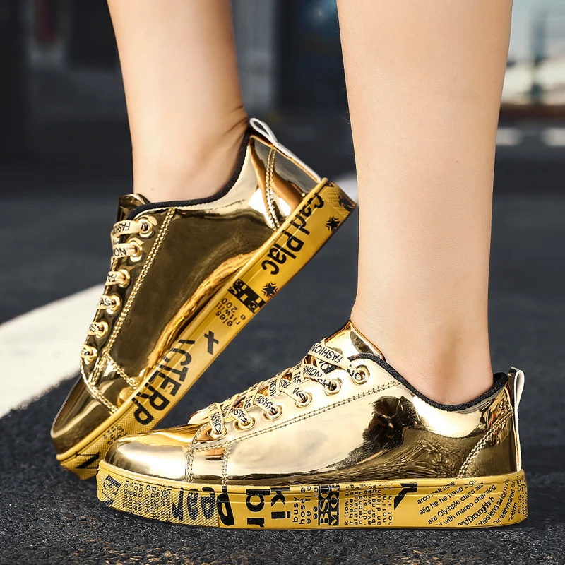 Модные туфли унисекс золотистые серебристые новые стильные мужские модные