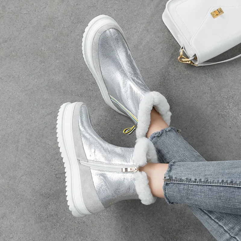 FEDONAS Newest Female Big Size Fur Snow Boots Winter Warm Wool Women Ankle Flats Platform Casual Office Shoes Woman | Обувь