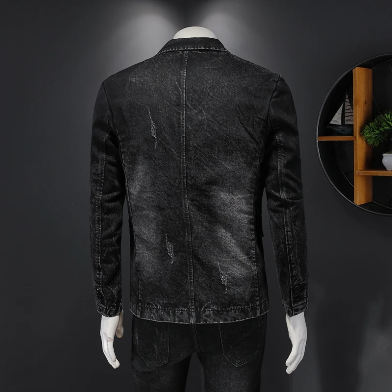 Пиджак мужской джинсовый хлопковый однобортный приталенный пиджак из денима с