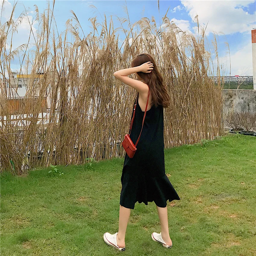 Платье женское однотонное без рукавов Модное Элегантное повседневное