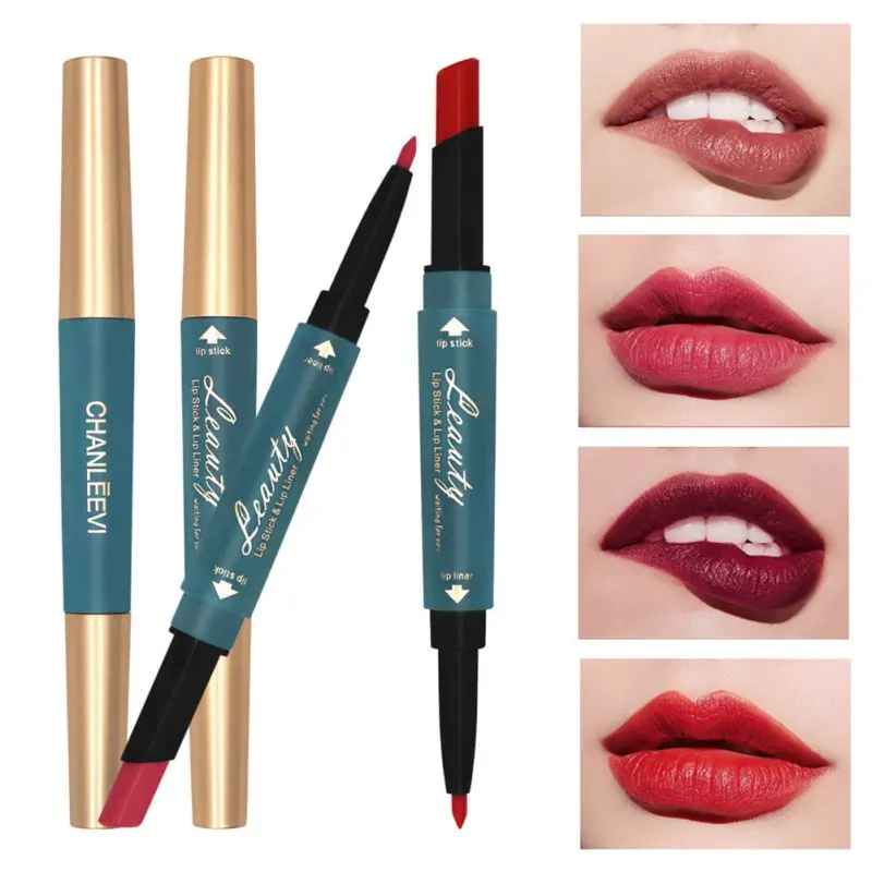 

Lip Liner And Lipstick 2 in 1 Long Lasting Waterproof Lips Makeup Moisturizing Lipstick Matte Finish Easy to Wear Lipstick