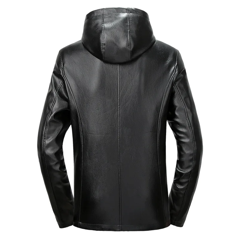 Мужская кожаная куртка с флисовой подкладкой теплая зимняя из искусственной