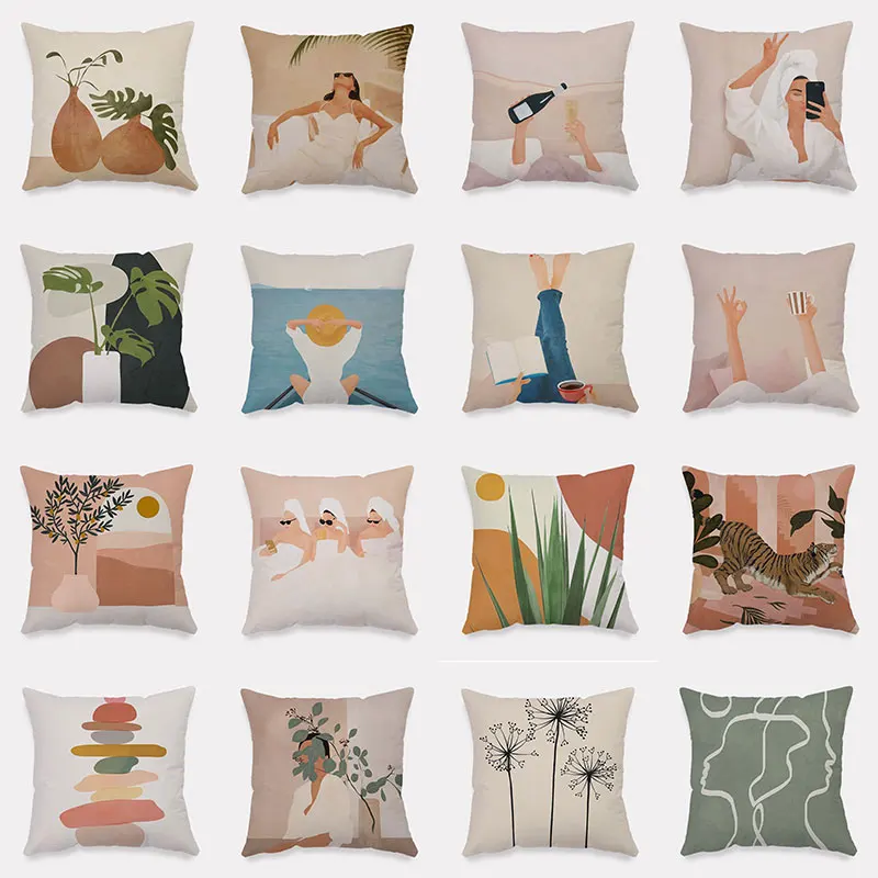 

2021 New Arrival Leaf Floral Pattern Throw Pillow Cover Beautiful Girl Cushion Cover Decorative Home Sofa Office Chair 45x45cm