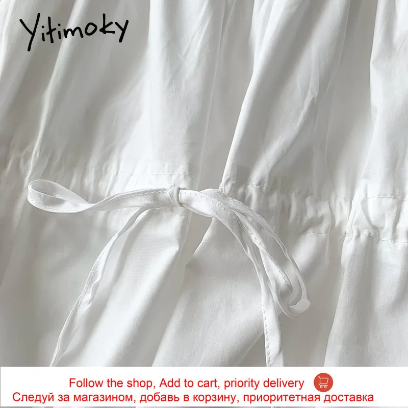 

Yitimoky Bandage Dresses for Women Spring 2021 New Korean Style Office Lady O-Neck Empire A-Line Blue Midi Long Dress New