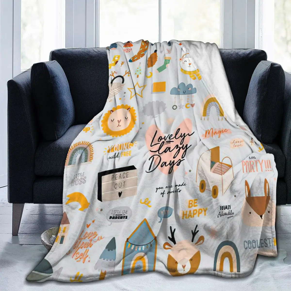 

Super soft sofa blanket plaid collage sublimation cartoon animation bedding flannel plaid blanket bedroom decorative blanket 02