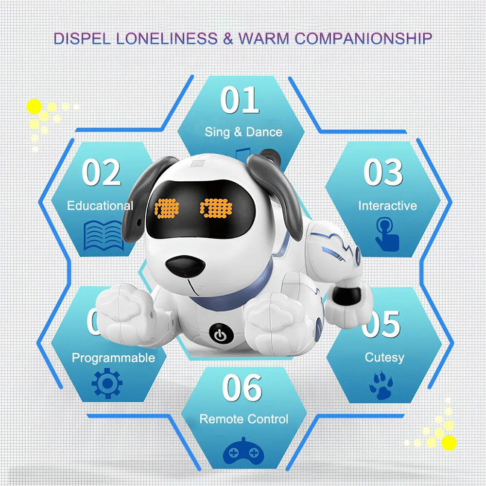 RC Electronic Robot Dog Cute cartoon pet Voice Music Song Interesting Interactive Multifunction simulation dog Toys For children | Игрушки и