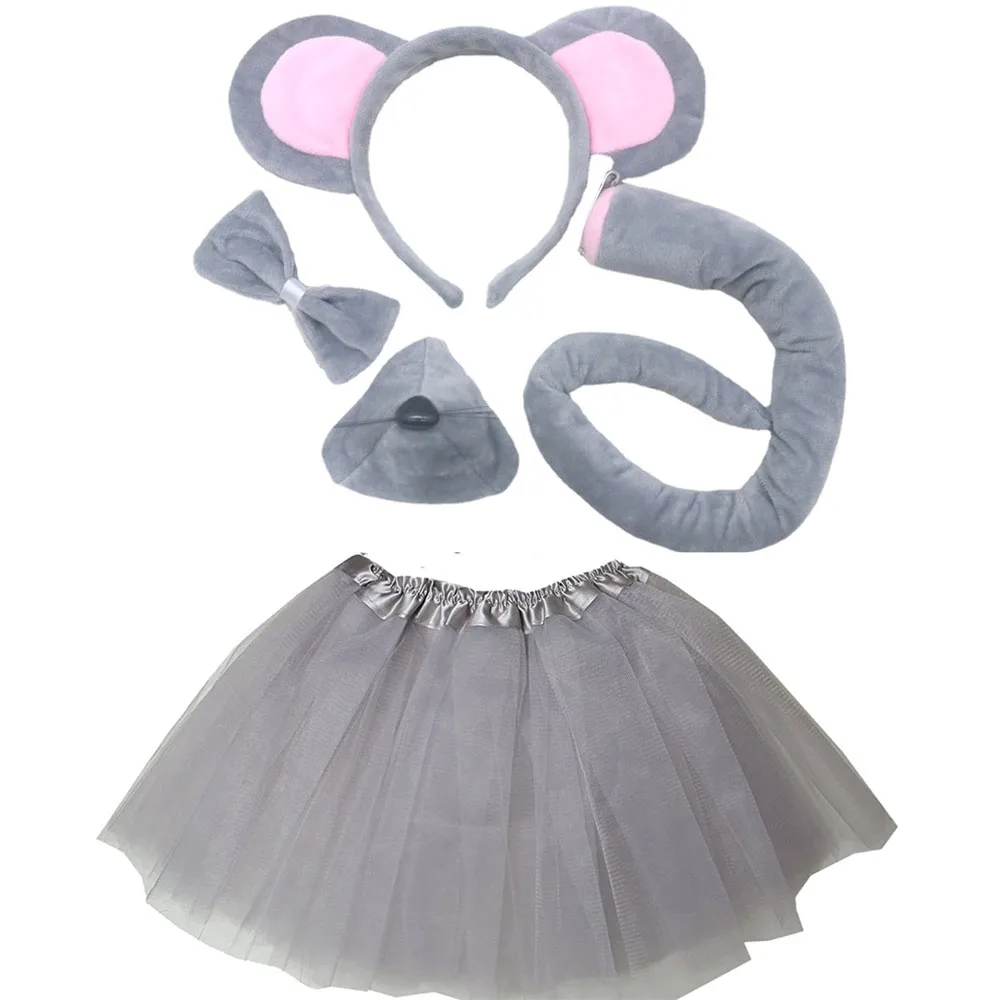 

Kids Women Teens Mouse Costume Set Tutu Skirt Set Mouse Ears Nose Bow Tie Tail Tutu Skirt Costume Baby Shower Halloween