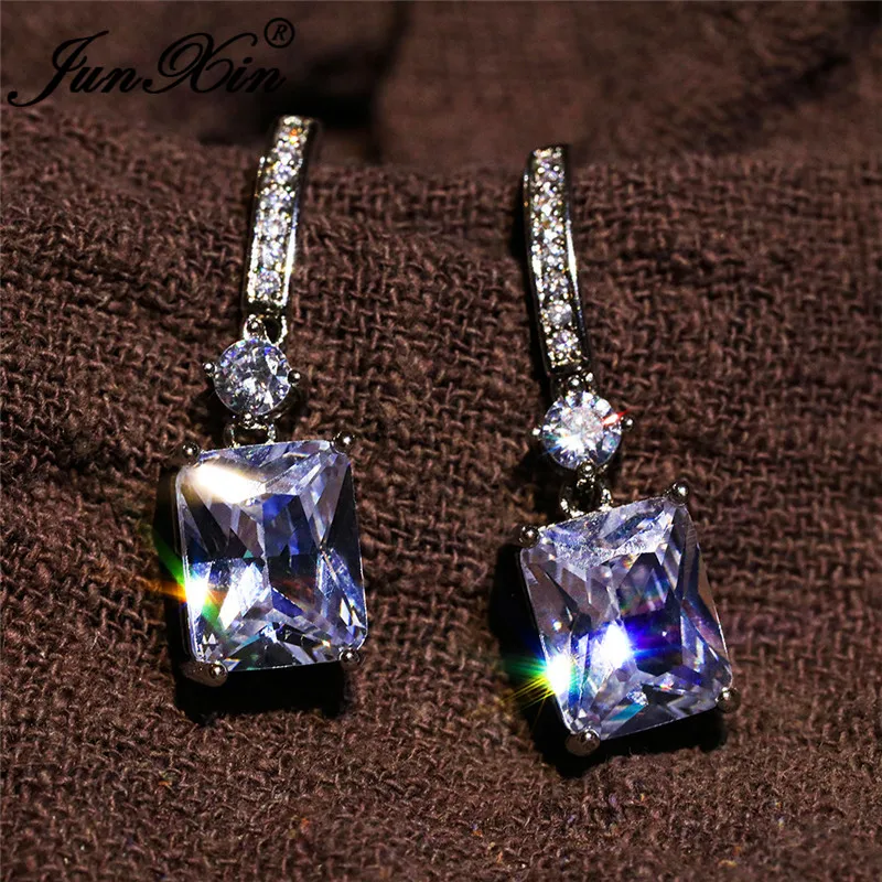 Женский Белый AAA циркон квадратные серьги для женщин серебро Цвет австрийский