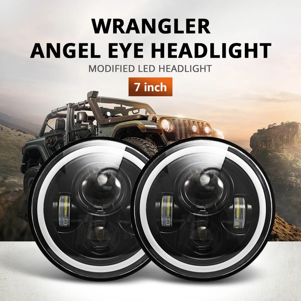 

60W 7inch H4 Led Headlight Turn Signal Hi/Lo Beam Light Halo Angle Eyes DRL Headlamp 4x4 Motorcycle For Jeep Wrangler Off Road