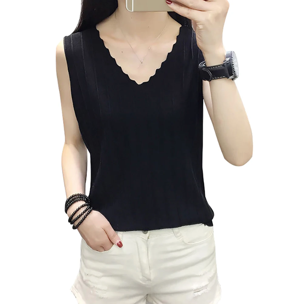 Женская летняя однотонная Свободная рубашка с v-образным вырезом без рукавов |