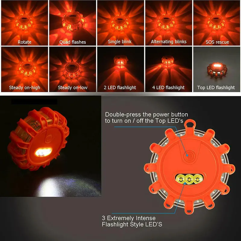 

LED Road Flares Flashing Warning Light Emergency Disc Safety Light Flashing Roadside Beacon Warning PAK55