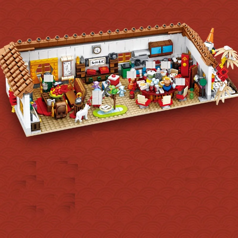 

Chinese Spring Festival New Year's Eve Family Dinner Classic kits Technilogy Building Block Bricks Toys For Children Brinquedos