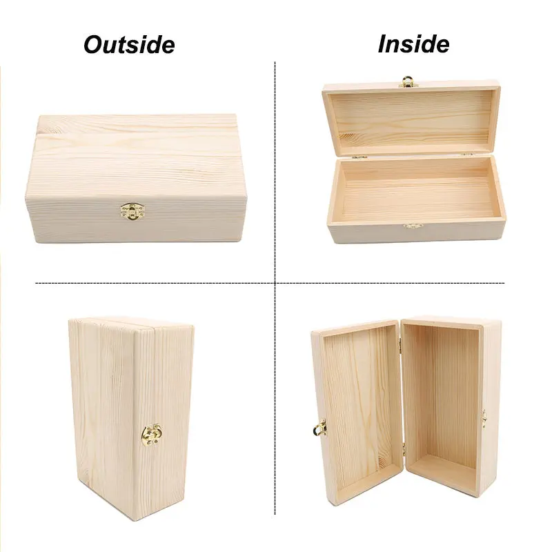 Деревянная коробка для хранения прямоугольная откидная из сосны Подарочная