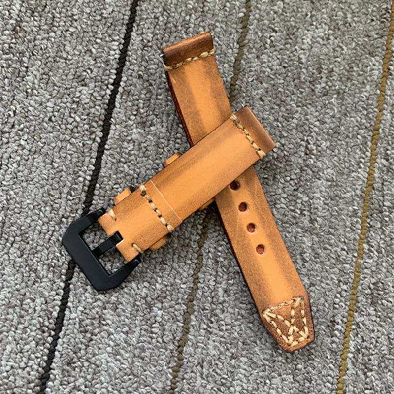 18mm 20mm 22mm 24mm Handmade genuine leather watch strap vintage look thick tough brown tan