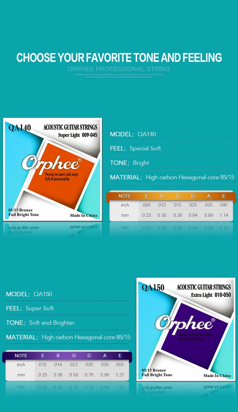 Orphee Серия QA 6 шт Акустическая струны народной гитары шестиугольная Сталь Core 80/20 бронзовая проволока супер светильник напряжение Аксессуары для гитары