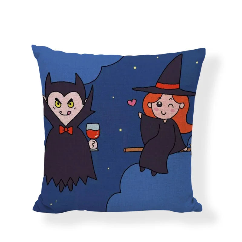 Хэллоуин Ева мультфильм ведьма Печать Голубая Подушка Набор Тыква