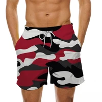 mens board shorts swimsuit drawstring camo red swimwear bathing suits casual