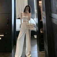 sexy white two piece set tracksuit women sleeveless camisole top and wide leg pants casual 2 piece club outfits matching sets