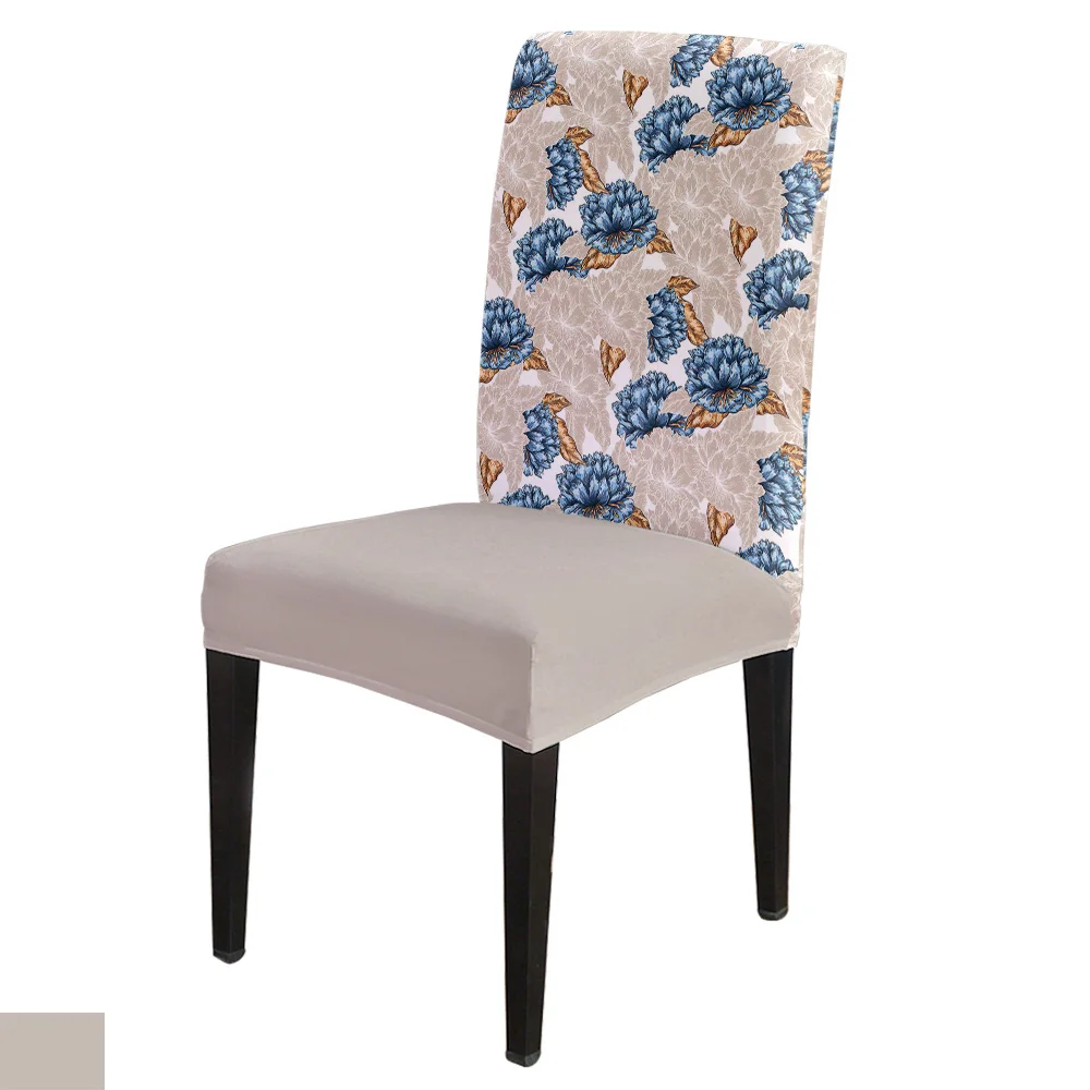 

Beige Flower Floral Office Chair Cover Spandex Chair Cover Elastic Printing Home Hotel Wedding Dining Chair Covers