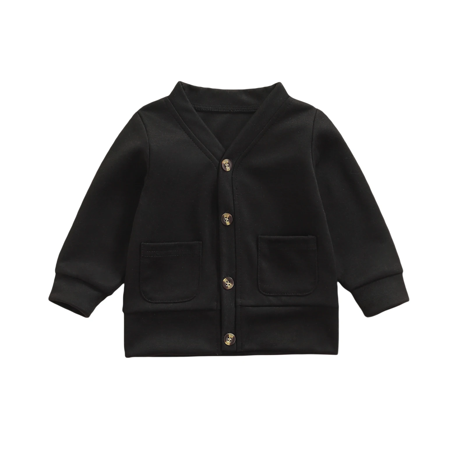 

Little Baby Boys Girl Clothes Autumn Long Sleeve Cardigan Fashion Solid Color V-neck Casual Coat with Pocket Children's Clothing
