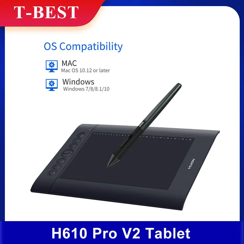 Графический планшет Huion H610 Pro V2 для рисования 10x6 25 дюймов подписи с 8 Экспресс