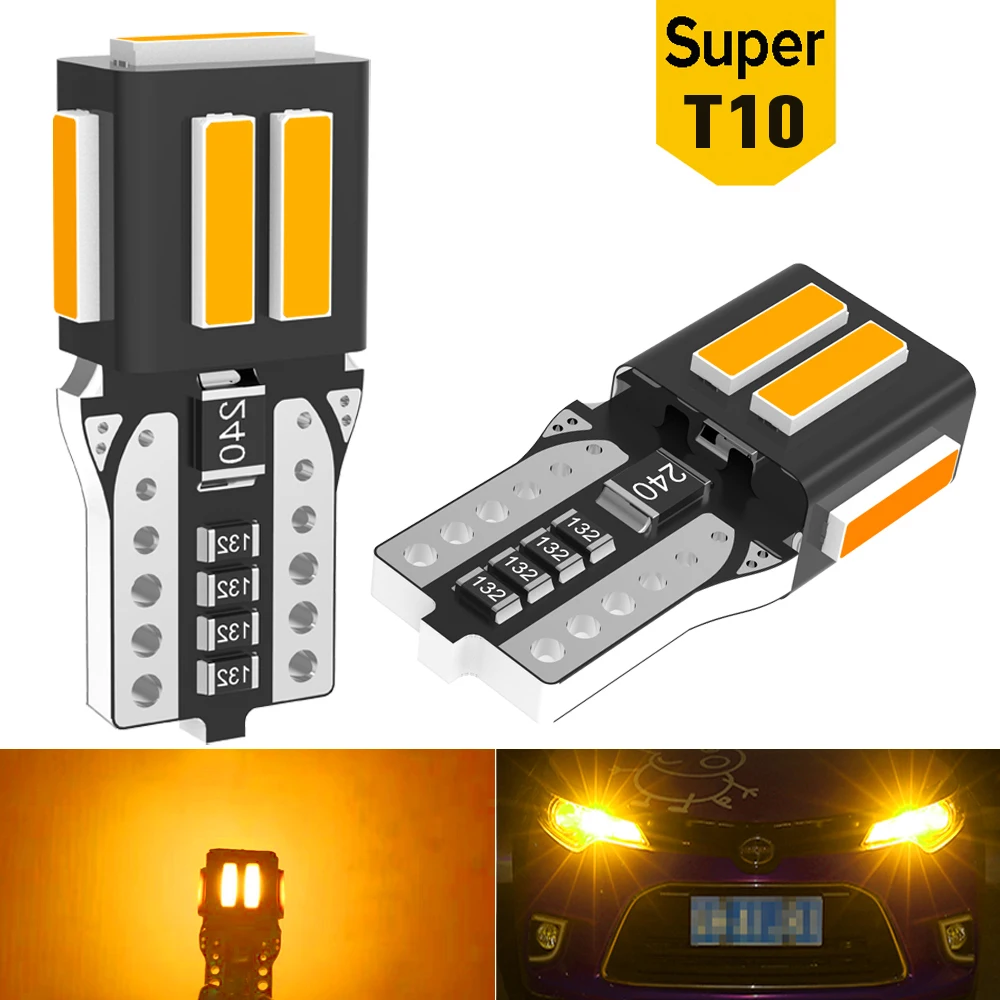 Высококачественный светодиодный задний фонарь T10 W5W 168 192 7020 7smd 12 В для автомобиля, светодиодная автомобильная лампа CANBUS без ошибок, автомобильный маркер, парковочная лампа, Янтарный