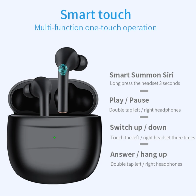 

TWS беспроводные наушники Bluetooth 5,0 с сенсорным управлением, двойные стереонаушники с басами и микрофоном, спортивные водонепроницаемые беспр...