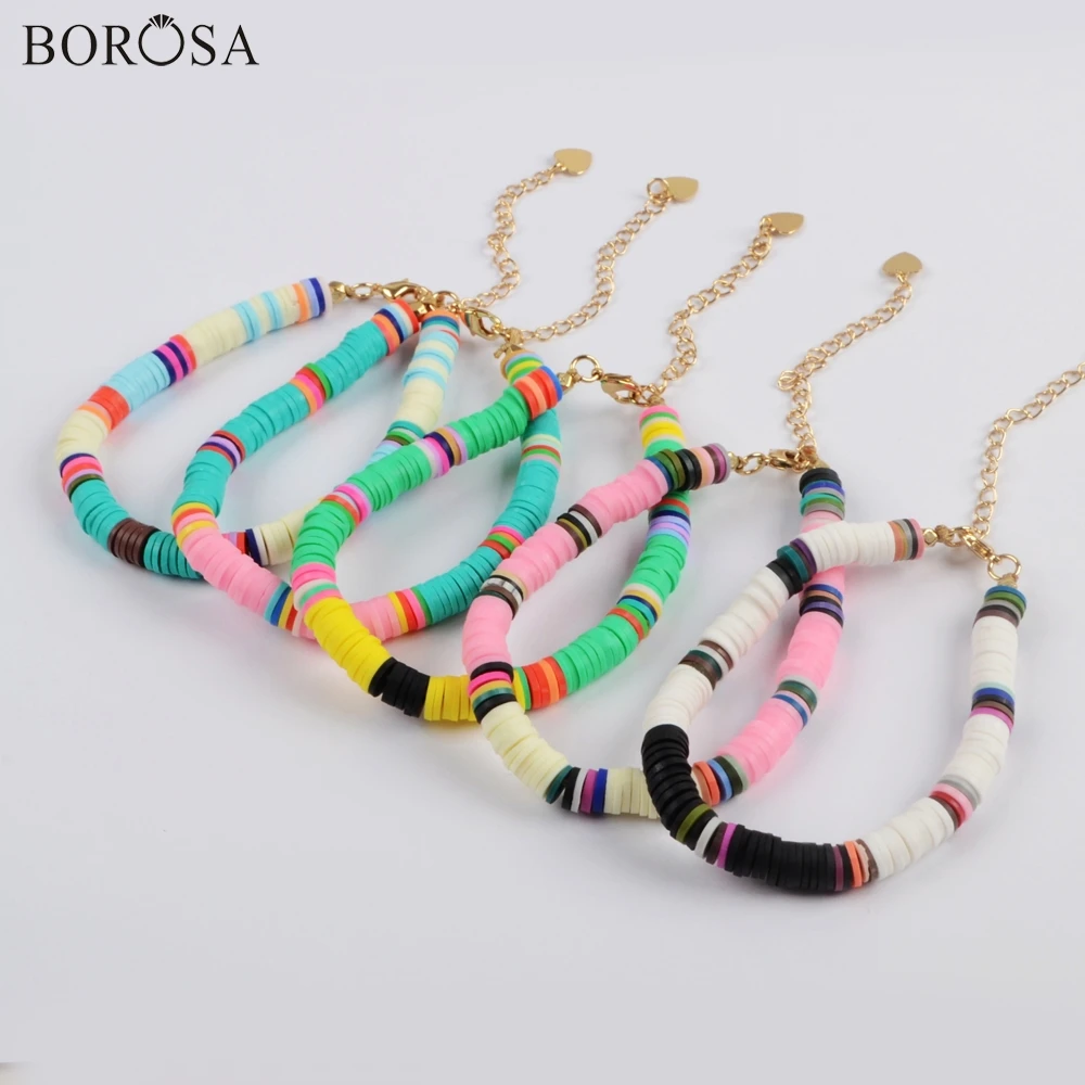 1PCS Boho Bohemia Handmade Bracelets Charms for Women Rainbow Polymer Clay Beads Ankel Bracelet Summer Jewelry Men HD0090 | Украшения и